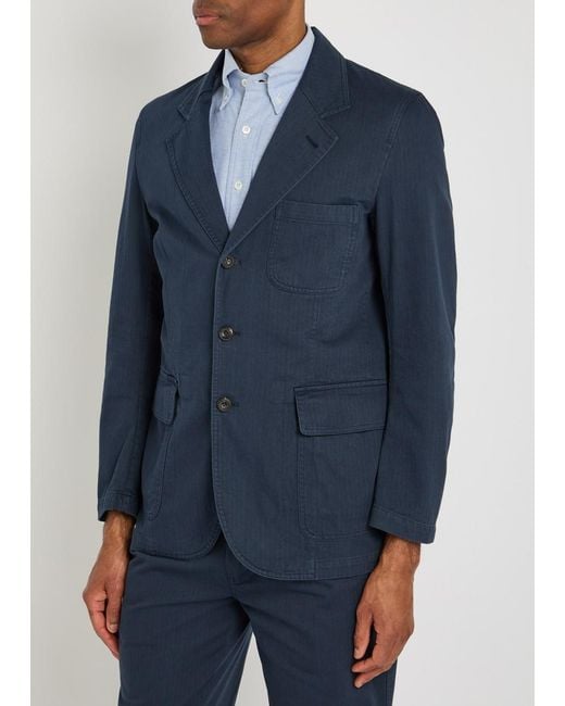 Drake's Blue Herringbone Cotton-Twill Jacket for men