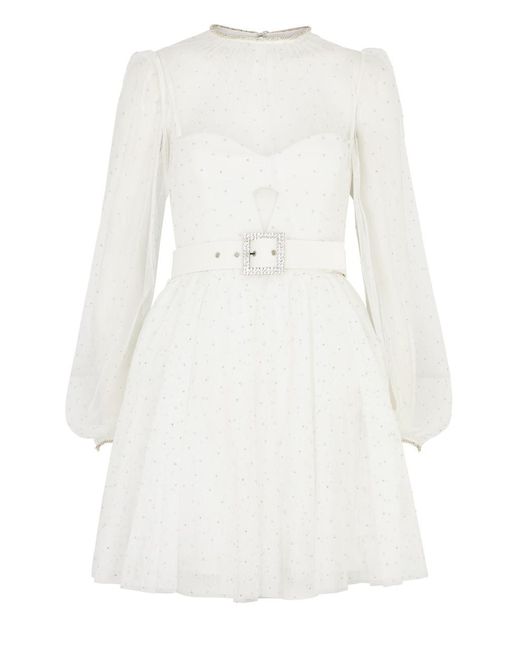Rebecca Vallance White Mirabella Embellished Crepe And Tulle Mini Dress