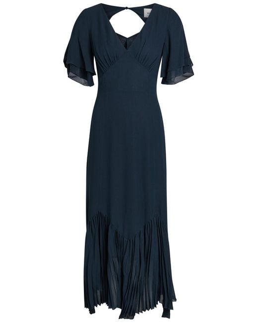 Reformation Blue Salvia Flutter-Sleeve Chiffon Midi Dress