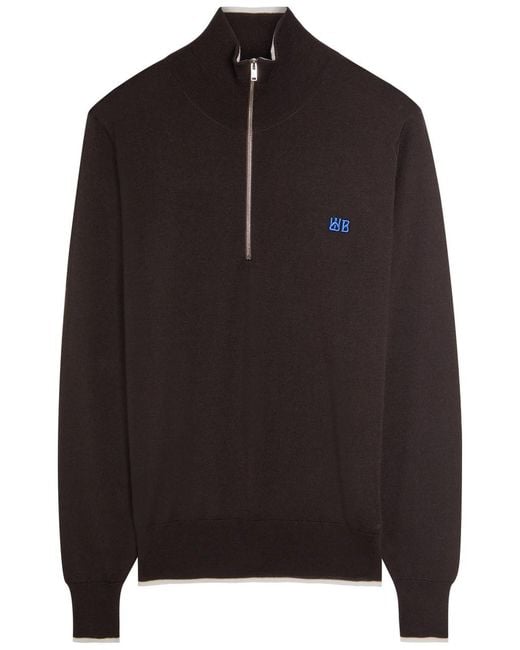 Wales Bonner Black Logo-Embroidered Fine-Knit Merino Wool Jumper for men