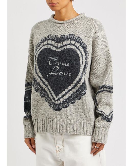 Acne Gray Heart-Intarsia Wool-Blend Jumper
