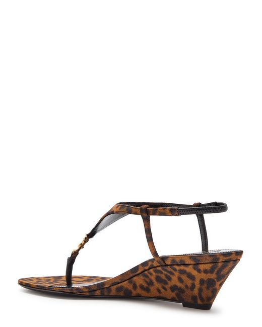 Saint Laurent Brown Cassandra 40-Print Grosgrain Wedge Sandals