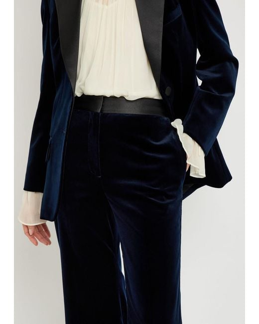 Victoria Beckham Blue Alina Flared-Leg Velvet Trousers