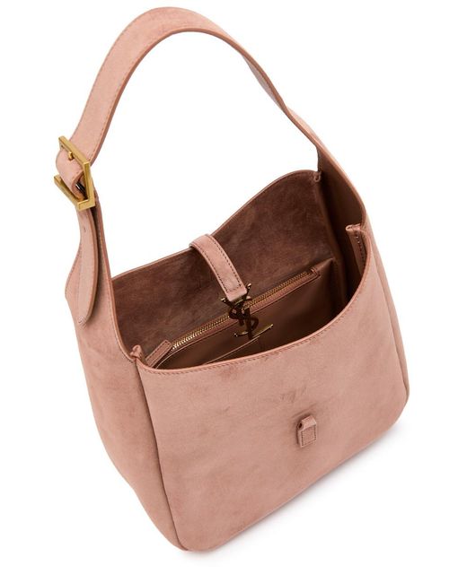 Saint Laurent Pink Le 5 À 7 Small Suede Hobo Bag