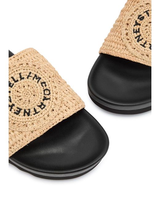 Stella McCartney White Elyse Logo Raffia And Rubber Sliders