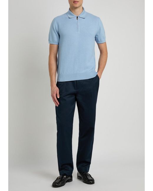 Canali Blue Panelled Cotton Polo for men