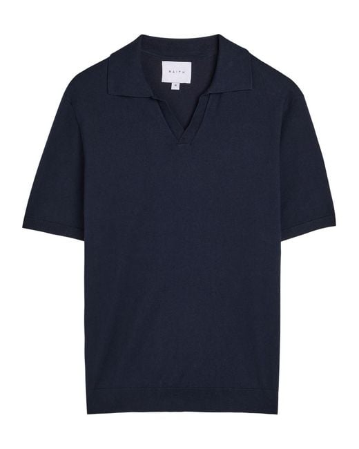 Raith Blue Open-Collar Cotton Polo Shirt for men