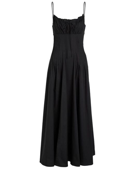Staud Black Margi Pintuck Stretch-Cotton Midi Dress