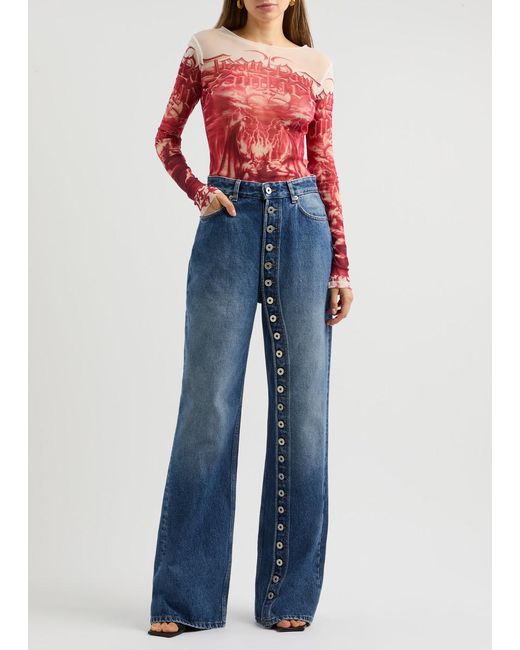 Jean Paul Gaultier Blue Button-Through Wide-Leg Jeans