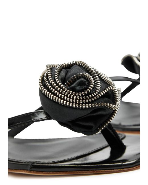 Coperni Black Floral-appliquéd Patent Leather Flip Flops