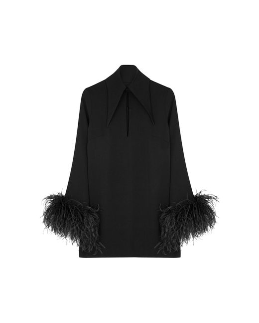 16Arlington Black Michelle Feather-Trimmed Mini Dress