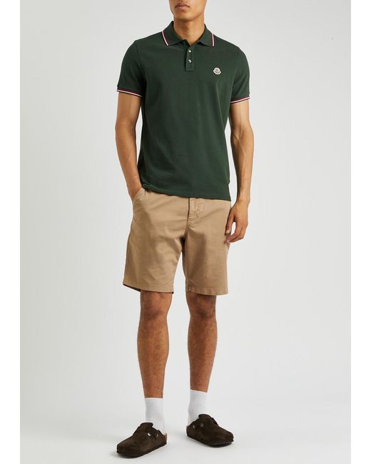 Moncler Green Piqué Cotton Polo Shirt for men