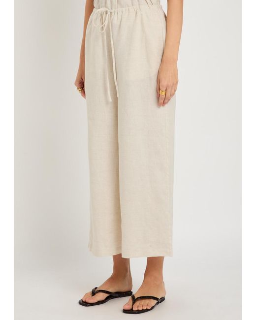 Staud Natural Mateo Cropped Wide-Leg Linen Trousers