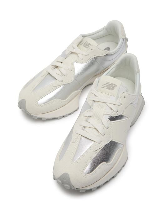 New Balance White 327 Panelled Metallic Leather Sneakers