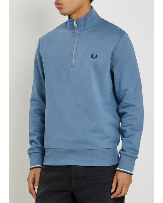 Fred Perry Blue Half-Zip Cotton Sweatshirt for men