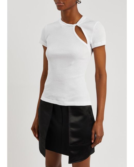Helmut Lang White Cut-out Ribbed Cotton Top