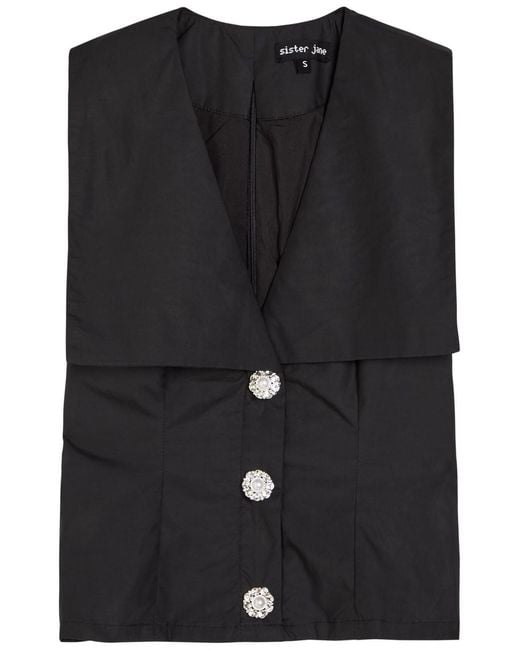 Sister Jane Black Birdie Collared Poplin Vest