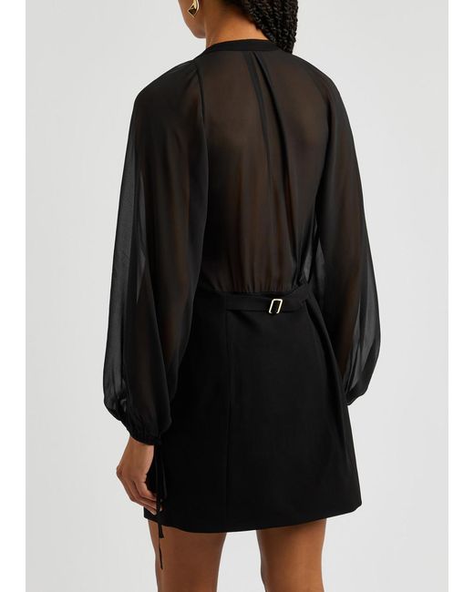 FRAME Black Double-breasted Panelled Mini Blazer Dress