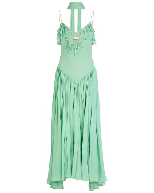 De La Vali Green Harmattan Ruffled Georgette Maxi Dress