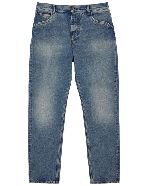 Balmain Blue Logo-embroidered Slim-leg Jeans for men