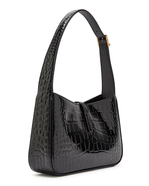 Saint Laurent Black Le 5 À 7 Crocodile-Effect Patent Leather Shoulder Bag