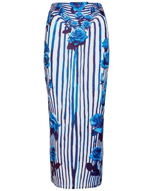 Jean Paul Gaultier Blue Flower Body Morphing Stretch-Jersey Midi Skirt