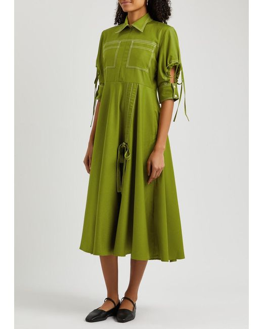 LOVEBIRDS Green Twill Midi Shirt Dress