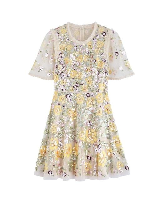 Needle & Thread White Elina Rose Embellished Tulle Mini Dress