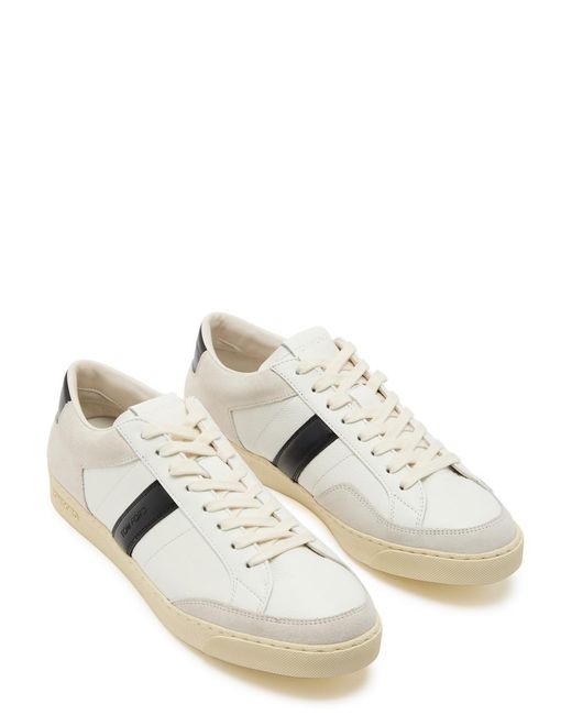 Tom Ford White Panelled Suede And Grained Leather Sneakers for men