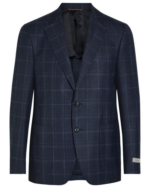 Canali Blue Plaid Wool-Blend Blazer for men