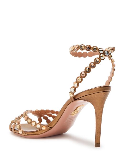 Aquazzura Tequila 85 Embellished Metallic Leather Sandals