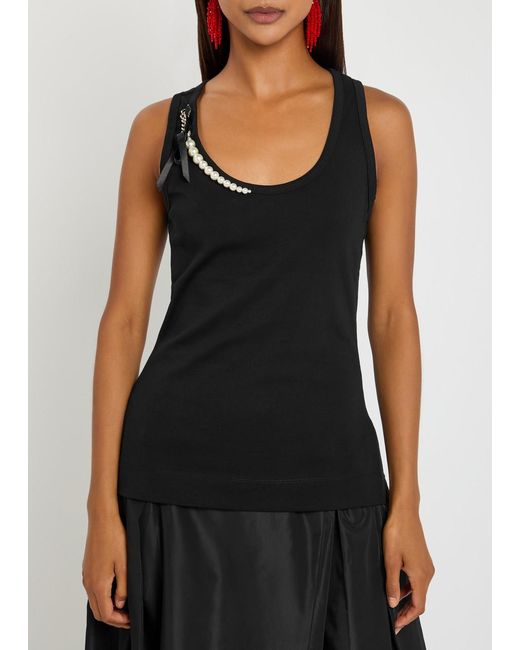 Simone Rocha Black Pearl Chain Sculpt Cotton Tank