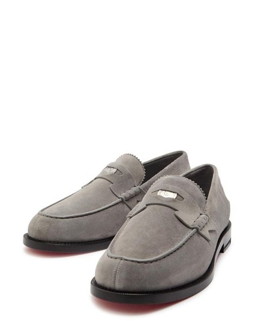 Christian Louboutin Gray The Plato Velour Loafers for men
