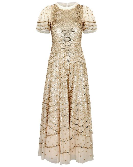 Needle & Thread Natural Deco Dot Embellished Tulle Gown