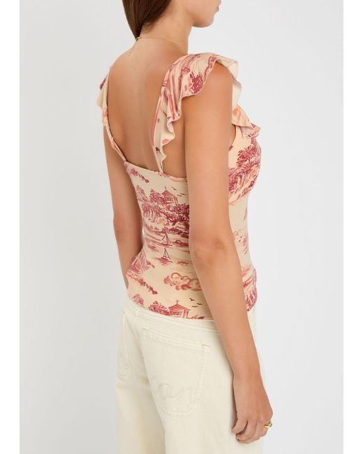 Reformation Pink Lemmy Printed Stretch-Jersey Top