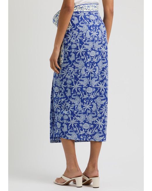 Never Fully Dressed Blue Mosaic Jaspre Printed Cotton Wrap Skirt