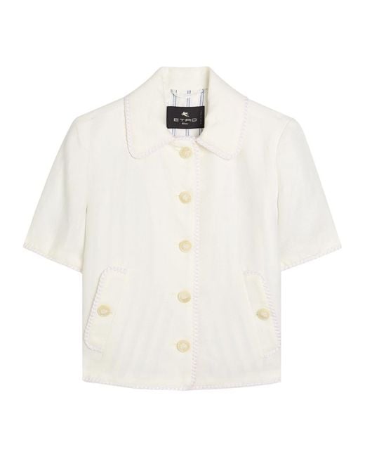 Etro White Embroidered Linen Jacket