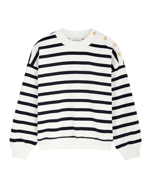 FRAME White Striped Cotton-Blend Sweatshirt