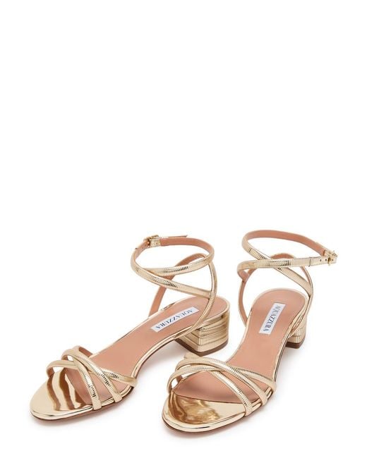 Aquazzura Natural Heatwave 35 Ribbed Metallic Sandals
