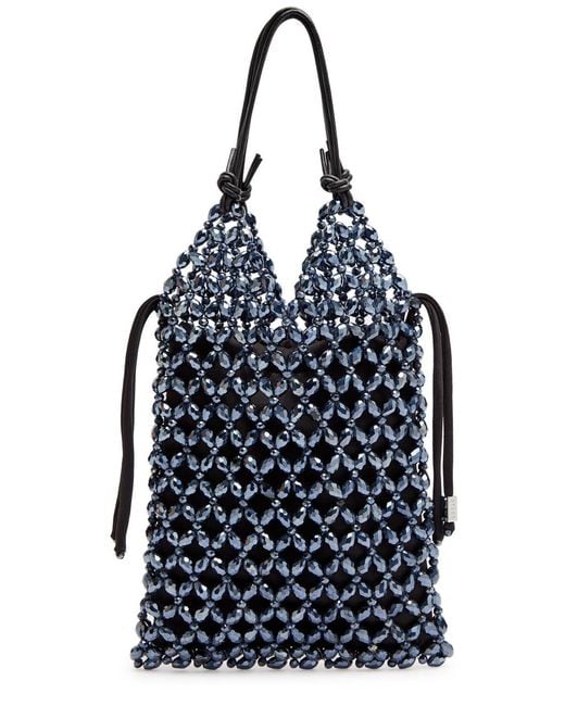 Staud Blue Karla Leather And Crystal-Bead Top Handle Bag