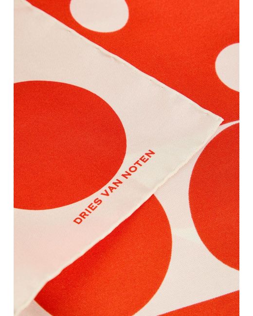 Dries Van Noten Red Patterned Silk Scarf