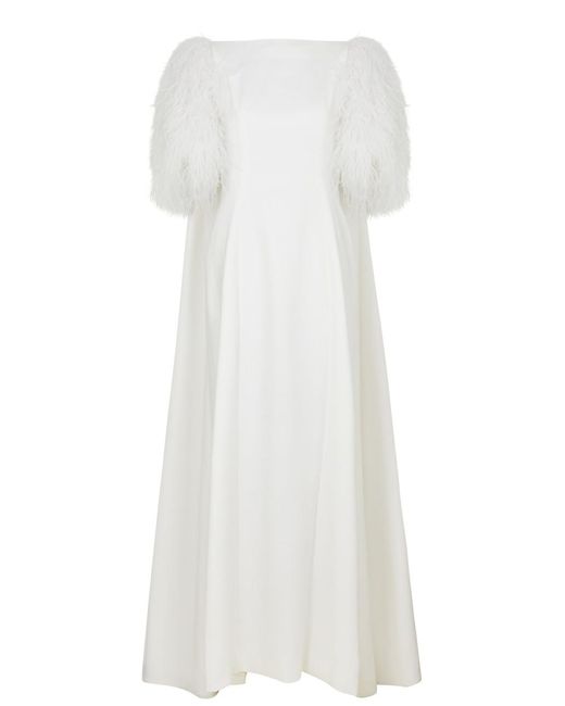 Huishan Zhang White Hortense Feather-trimmed Cape-effect Gown