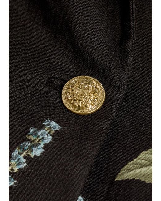 Alice + Olivia Black Denny Floral-Print Linen-Blend Blazer
