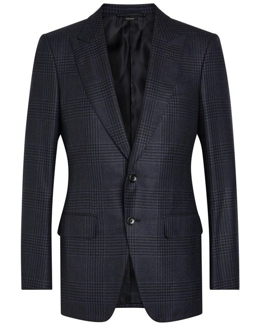 Tom Ford Blue Houndstooth Wool Blazer for men