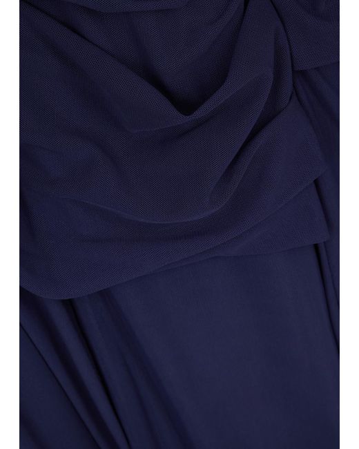 Talbot Runhof Blue Off-the-shoulder Cape-effect Jumpsuit