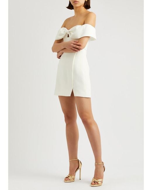 Self-Portrait White Bow Off-The-Shoulder Mini Dress