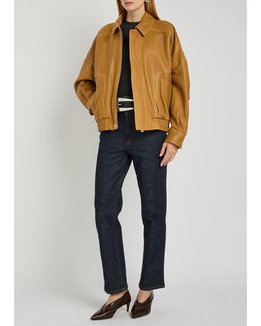 Nour Hammour Brown Dalma Grained Leather Jacket