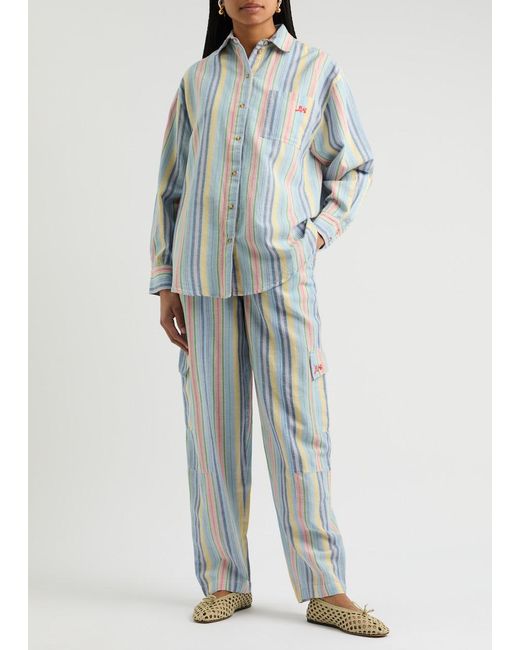 Damson Madder Blue Sicily Striped Cotton-Blend Cargo Trousers