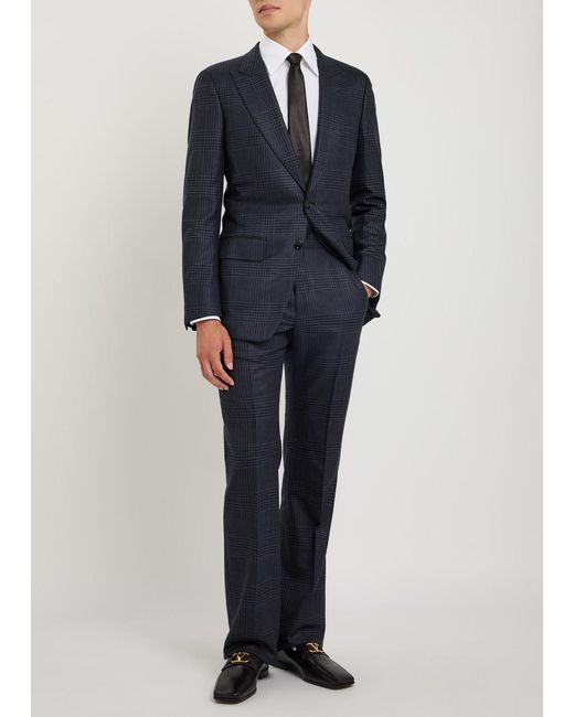 Tom Ford Blue Houndstooth Wool Blazer for men