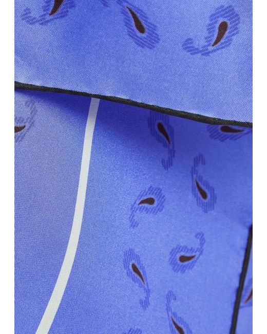 Otzio Blue Margot Printed Asymmetric Silk Midi Skirt